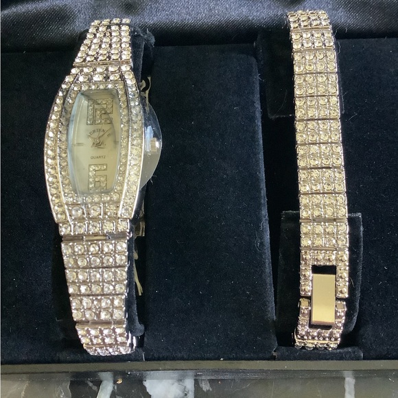 NIB Real Collectibles By Adrienne cubic zirconia watch & matching bracelet set - Picture 3 of 6